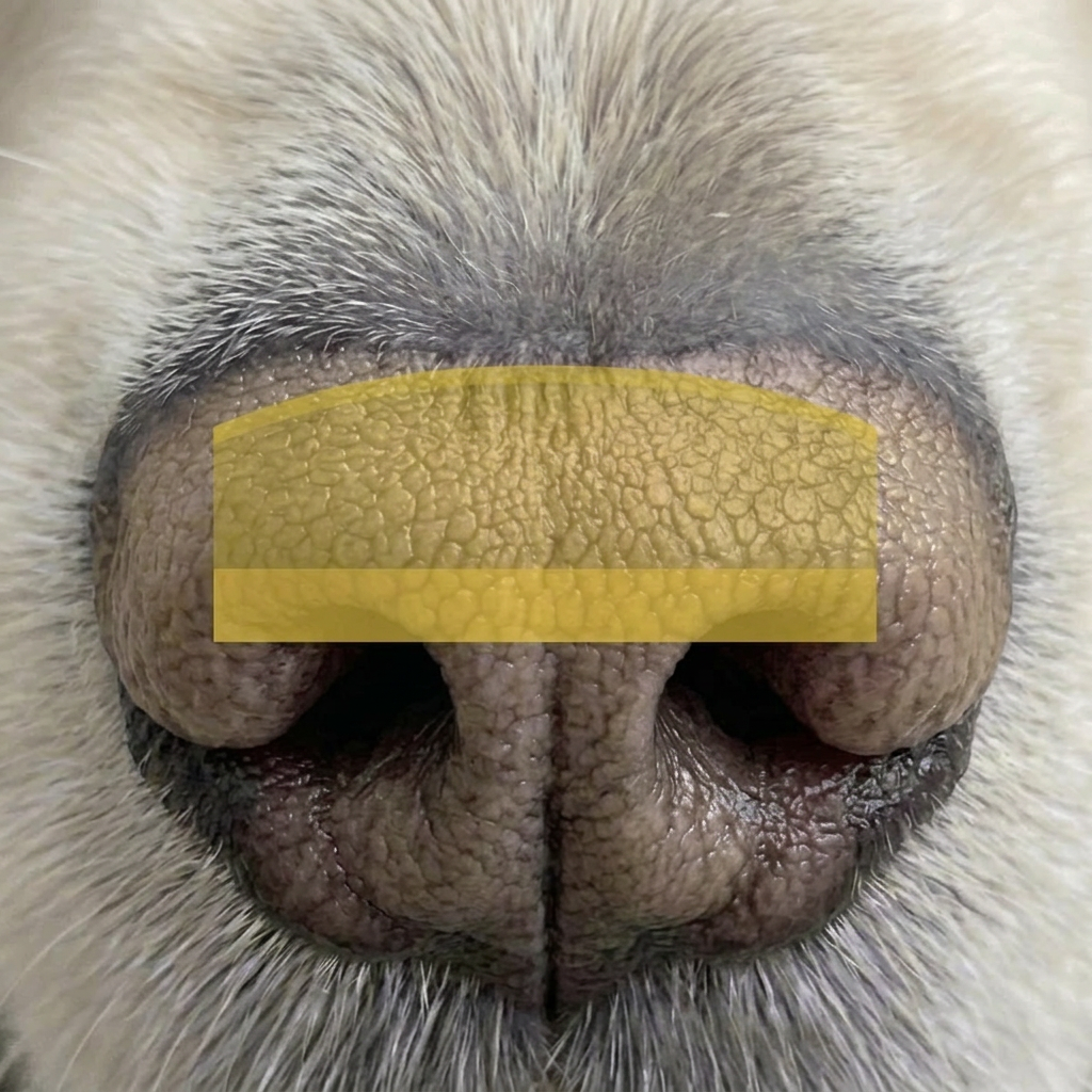 Reference: the yellow-highlighted jewelry texture area on a pet's nose